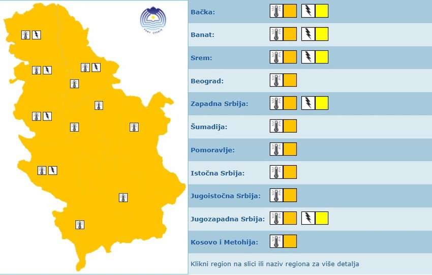 Meteoalarm za ponedeljak