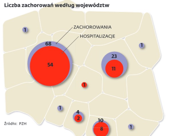 Liczba zachorowań na odrę według województw