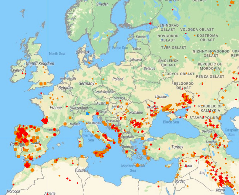 Pożary w Europie od 12 do 18 lipca 2022 r.