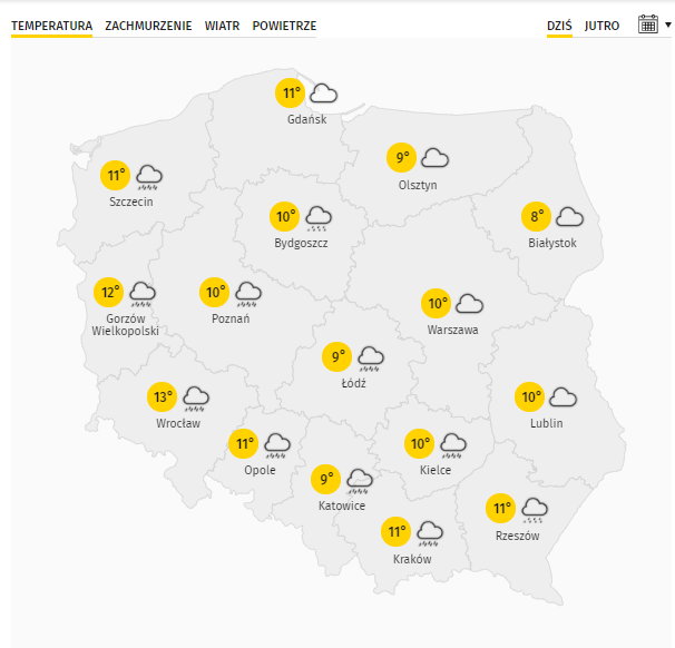 Przewidywana temperatura na piątek 30 października