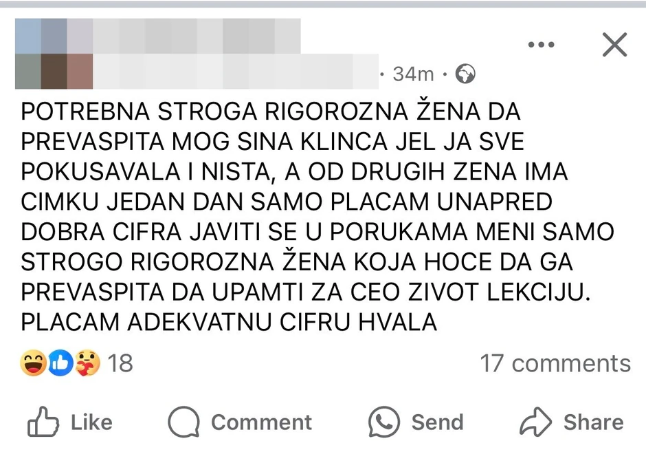 Majka iz Srbije traži ženu da joj prevaspita sina