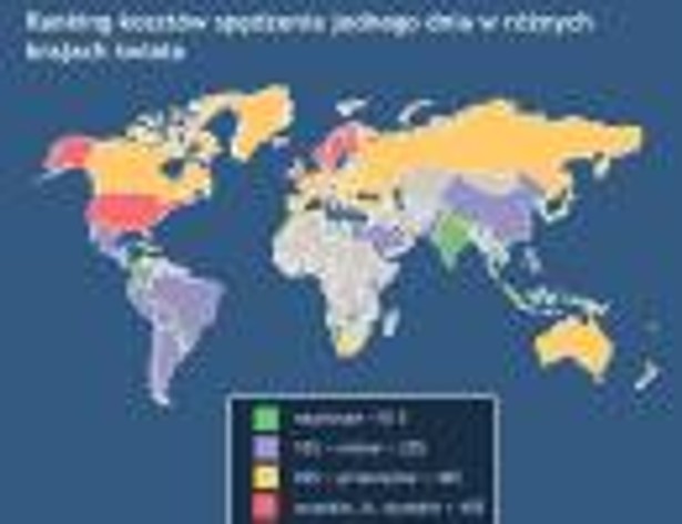 Ranking kosztów spędzenia jednego dnia w różnych krajach świata graf. Artweb-Media, Tanie-Loty.com.pl