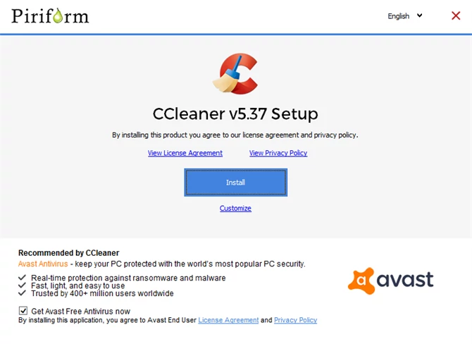 Instalator programu CCleaner chce teraz przemycić Avast Free Antivirus