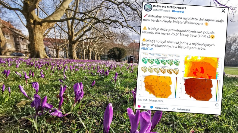 Marcowy rekord ciepła zagrożony. W święta możliwe aż 26 st. C (screen: Twitter.com/IMGWmeteo)