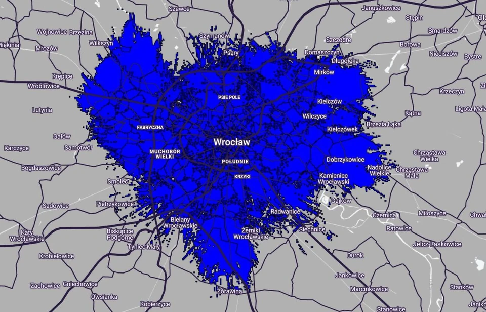 Mapa zasięgu 5G w Play - Wrocław