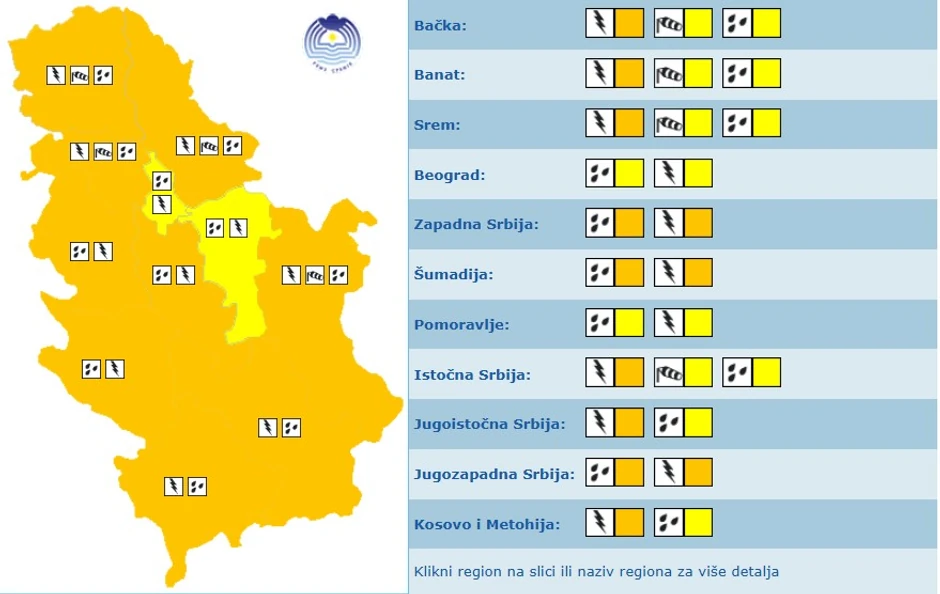 RHMZ meteoalarm za četvrtak