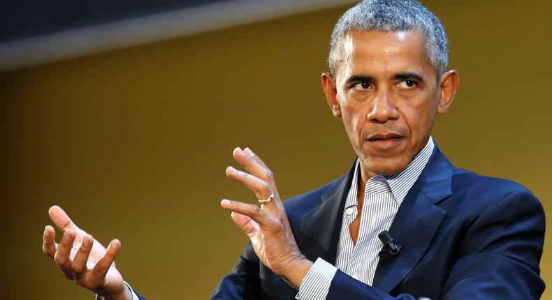 Former U.S. President Barack Obama talks during the Global Food Innovation Summit in Milan, Italy May 9, 2017.