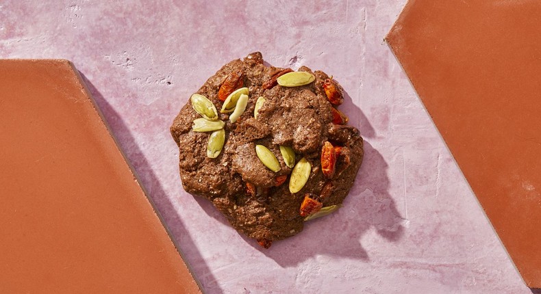 Chocolate Goji Berry-Pumpkin Seed Protein Cookies