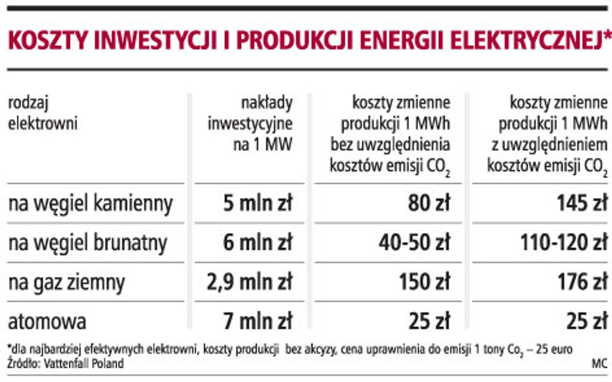 Koszty inwestycji i produkcji energii elektrycznej