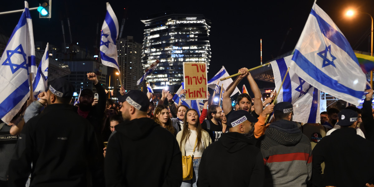 Antyrządowe protesty na ulicach Tel Avivu, 27 marca 2023.