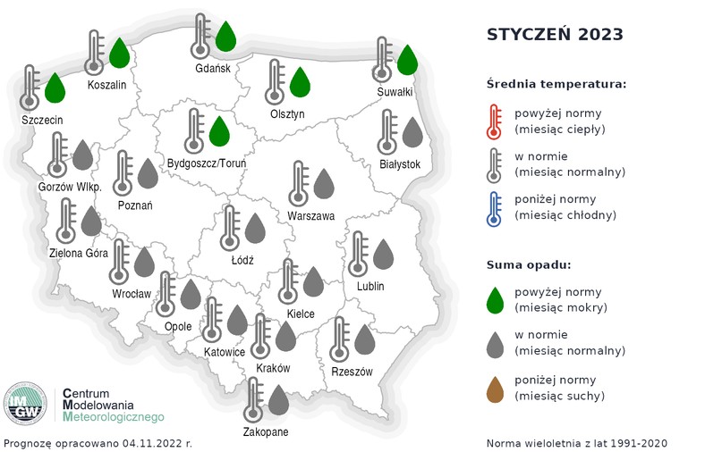 W styczniu miejscami pojawi się sporo opadów