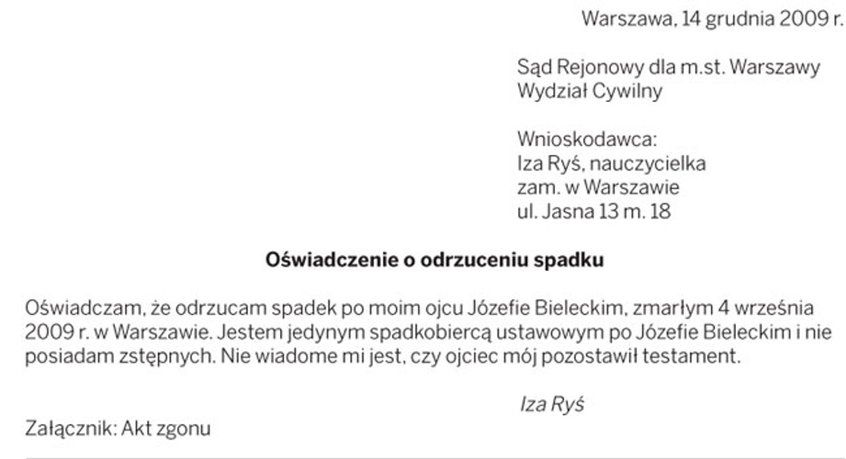 Oświadczenie o odrzuceniu spadku