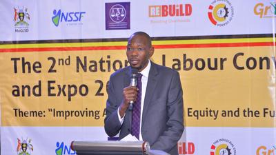 DAG Jackson Kafuuzi speaking at the Labour convention
