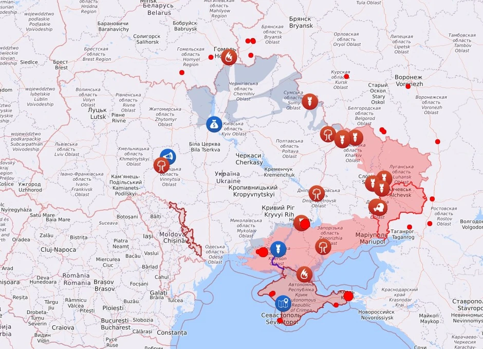 Mapa Ukrajine i delova koji su pod okupacijom Rusije (11.08.)