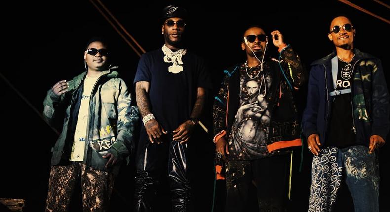 L-R: Nelson Tivane, Burna Boy, DJ Tarico and Preck on the set of 'a video shoot for Yaba Buluku (Remix).' (Instagram/DJTarico)