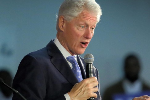 President Bill Clinton speeches during a campaign stop in South Florida on behalf of Hillary Clinton