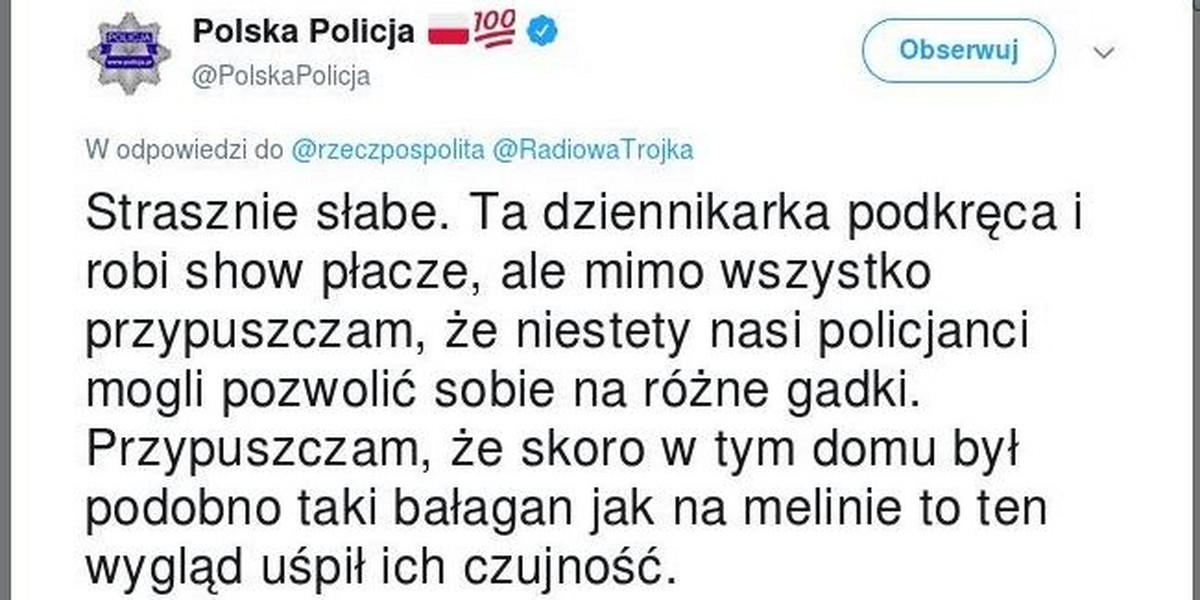 Skandaliczny wpis polskiej policji