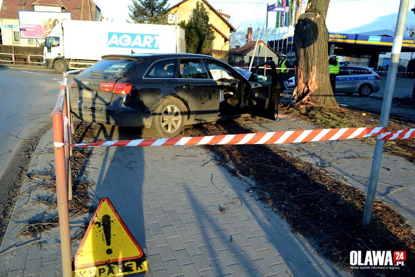 Nastolatek w audi uderzył w drzewo