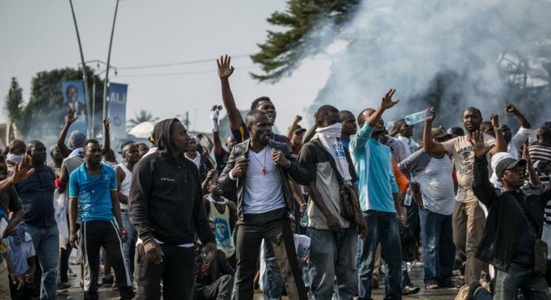 Supporters of Gabonese opposition leader Jean Ping demonstrate in Libreville in August 2016 after Ali Bongo was declared the winner of presidential elections