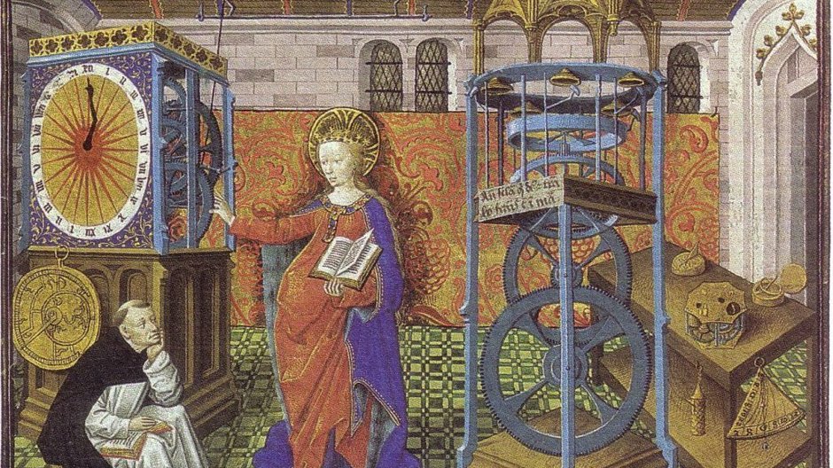 Zegar z XV wieku (Miniature de Horologium Sapientae, domena publiczna)