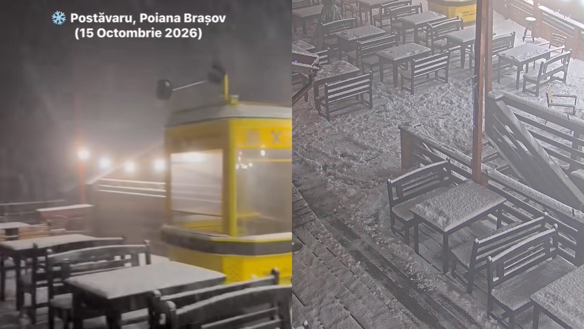 Viscol puternic în Poiana Brașov. Imagini spectaculoase cu prima ninsoare din Postăvaru
