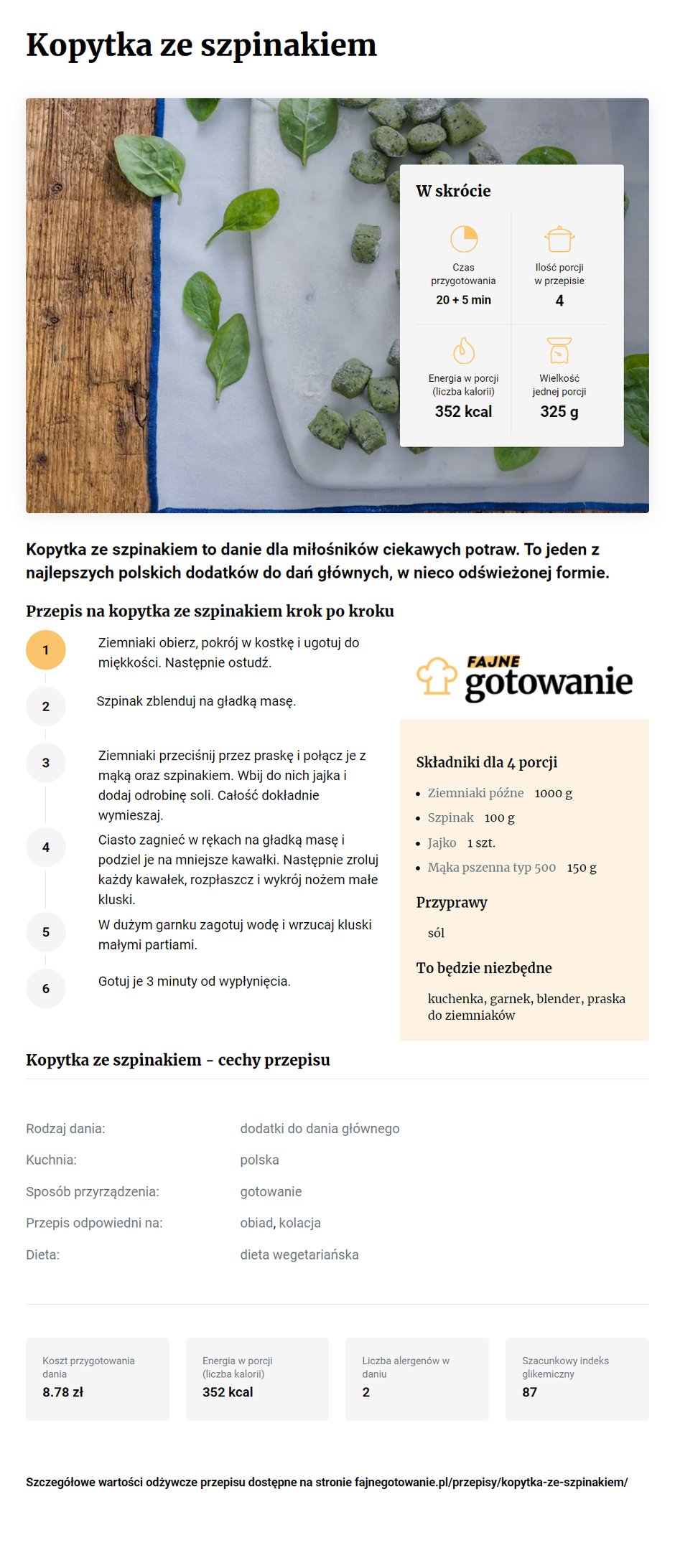 Kopytka ze szpinakiem