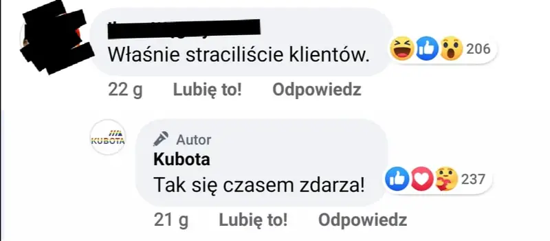 Kubota na FB żegna homofobów