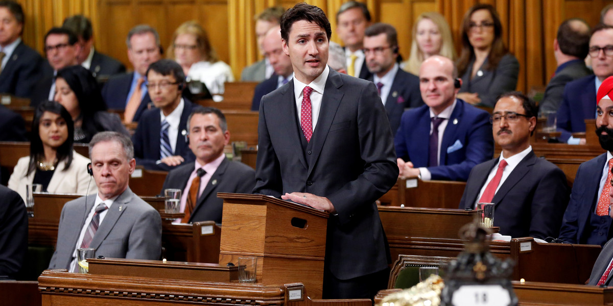 Canadian Prime Minister Justin Trudeau delivers a formal apology for the Komagata Maru incident in the House of Commons on Parliament Hill in Ottawa, Canada, on May 18.