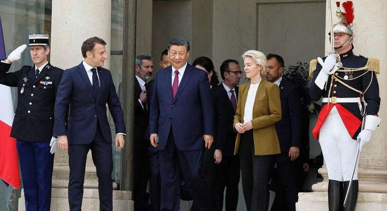 French President Emmanuel Macron, Chinese leader Xi Jinping, and European Commission President Ursula von der Leyen.Kiran Ridley/Getty Images