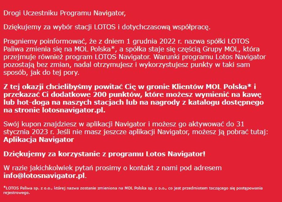 Komunikat w sprawie programu Navigator