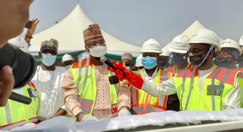 Dr Isa Pantami,Minister of Communications and Digital Economy, Mr Kashifu Inuwa,D-G of NITDA alongside other dignitaries during the ground breaking ceremony of the National Digital Innovation and Entrepreneurship Centre in Abuja. [NAN]