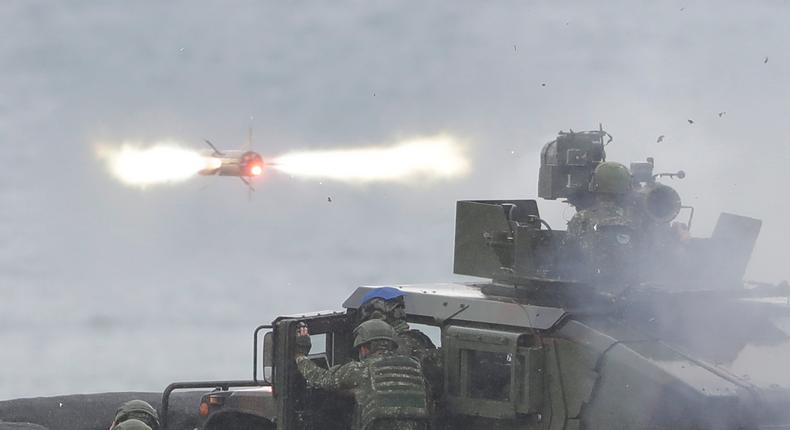 An anti-tank missile during military drills in Pingtung, southern Taiwan, on August 26, 2024.AP Photo/Chiang Ying-ying