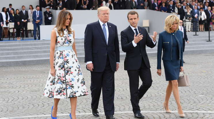Donald Trump és Emmanuel Marcon feleségeikkel /Fotó: AFP
