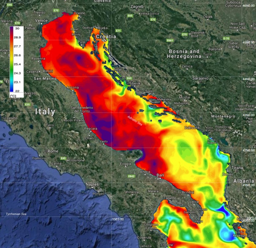 Grafički prikaz temperatura vode u moru