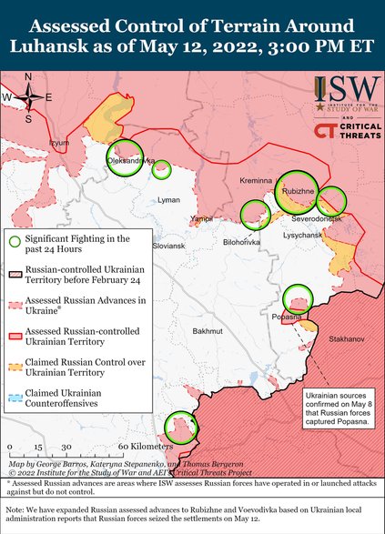 Sytuacja wojskowa w okolicach Ługańska, fot. ISW