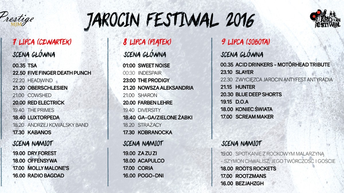 Około 50 koncertów w różnych stylach muzycznych, wystawy i spotkania z ciekawymi ludźmi - tak zapowiada się Jarocin Festiwal 2016. W dniach 7–9 lipca Jarocin ponownie stanie się stolicą polskiego rocka. Tegoroczna edycja będzie miała najmocniejszą obsadę w historii - przekonują organizatorzy.