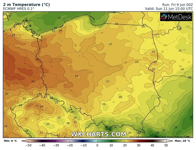 W niedzielę odnotujemy od 22 do 26 st. C