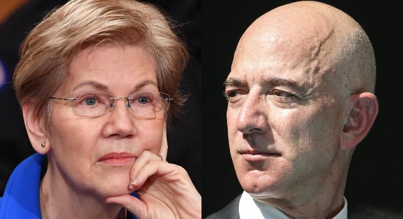 Sen. Elizabeth Warren and Amazon CEO Jeff Bezos.
