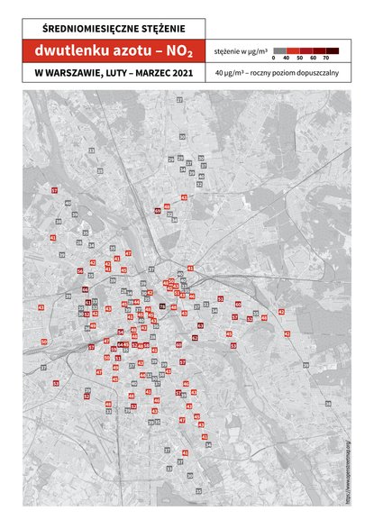 Stężenia dwutlenku azotu w Warszawie