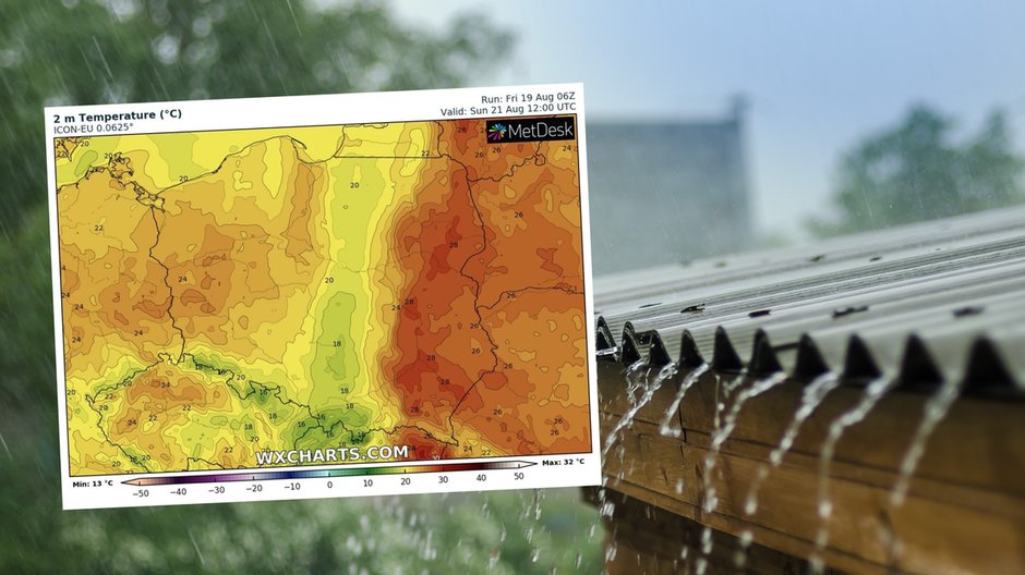 W weekend będzie się ochładzać. Pojawią się także opady (mapa: wxcharts.com)