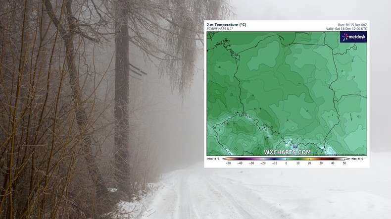 Pomimo wyżu zapowiada się mglisty i pochmurny dzień (mapa: wxcharts.com)