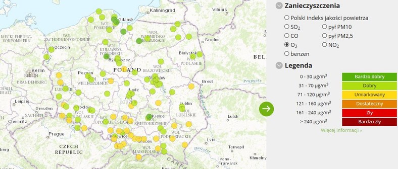 Stężenie Ozonu - 2017-03-05 od godziny 07:00 do 08:00