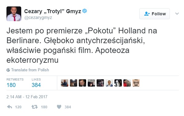 Cezary Gmyz na Twitterze o "Pokocie"