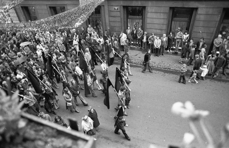 Manifestacja, która przeszła ulicami Krakowa po śmierci Stanisława Pyjasa. 1977 r.