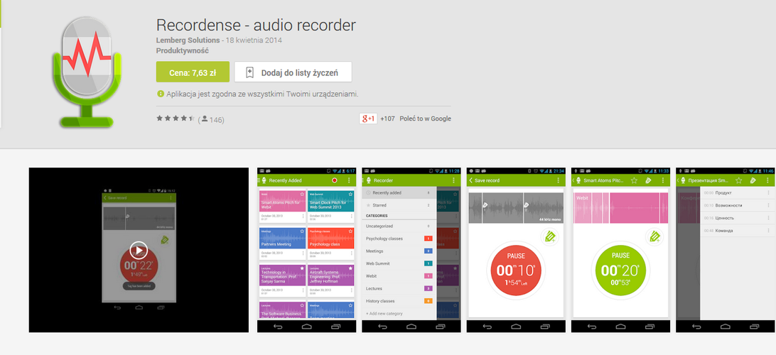 <b>Recordense</b>
<br><br>
Znakomity, mobilny dyktafon, który umożliwia również szczegółowe tagowanie naszych nagrań. Dzięki temu nie pogubimy się w gąszczu cytatów i wypowiedzi.