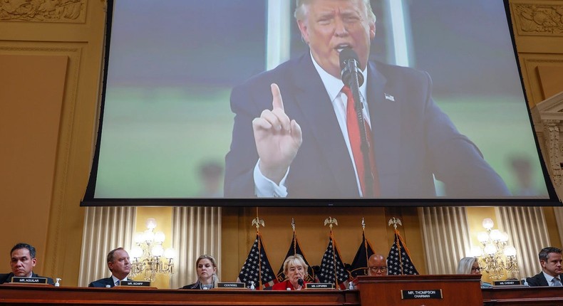 Video of former President Donald Trump is played during a hearing by the Select Committee in Washington, DC, on June 13, 2022.