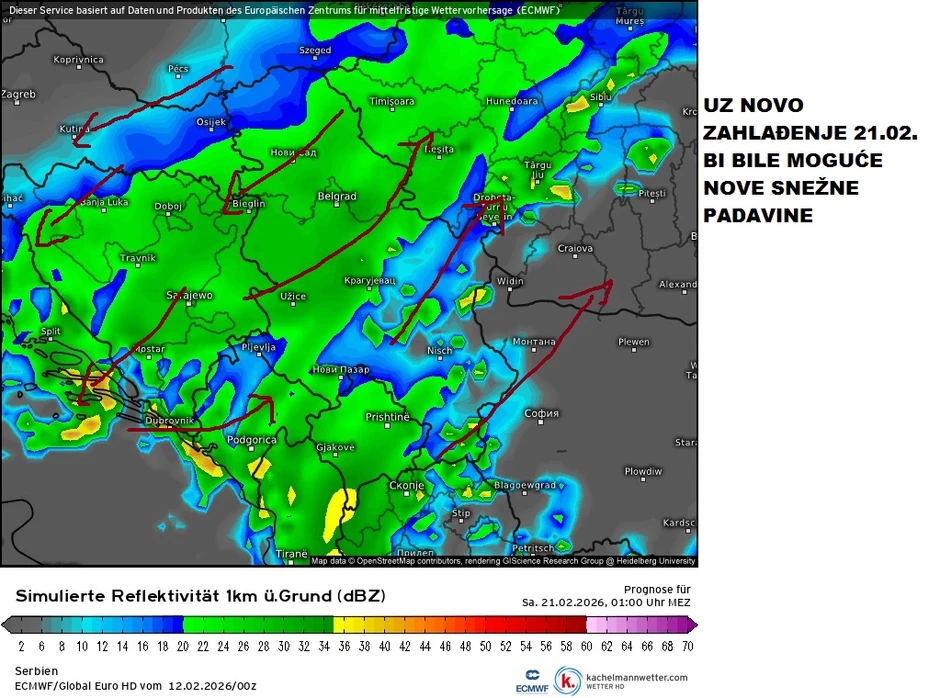 Sneg i zahlađenje oko 21. februara