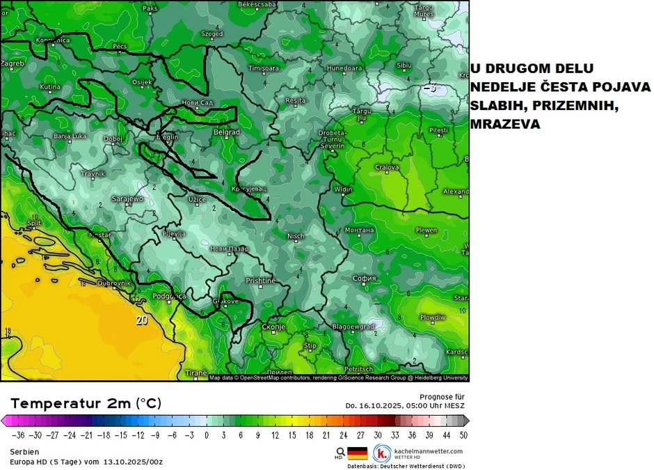 U drugom delu nedelje očekuju se prizemni jutarnji mrazevi