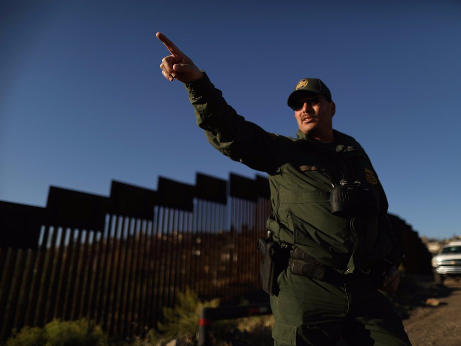 US Border Patrol Agent David Ruiz patrols the U.S. border with Mexico in Nogales, Arizona.