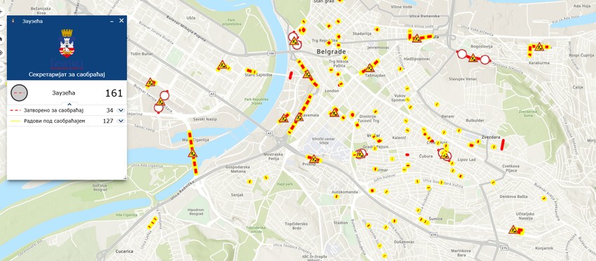 Mapa zauzeća i radova u Beogradu